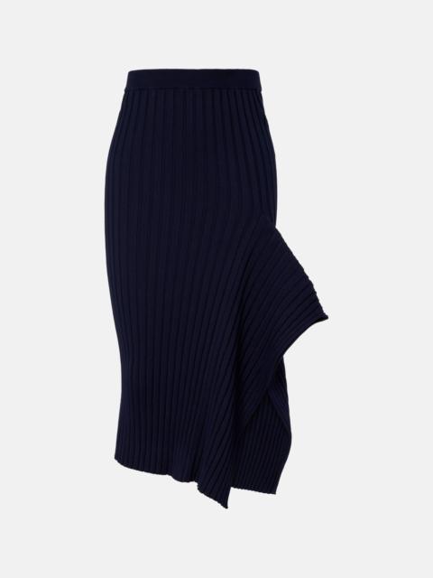 Ribbed-knit ruffled cotton midi skirt
