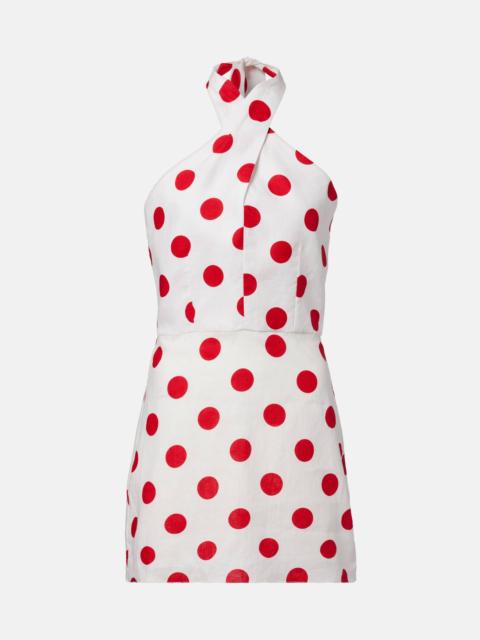 Veneta polka-dot halterneck linen minidress