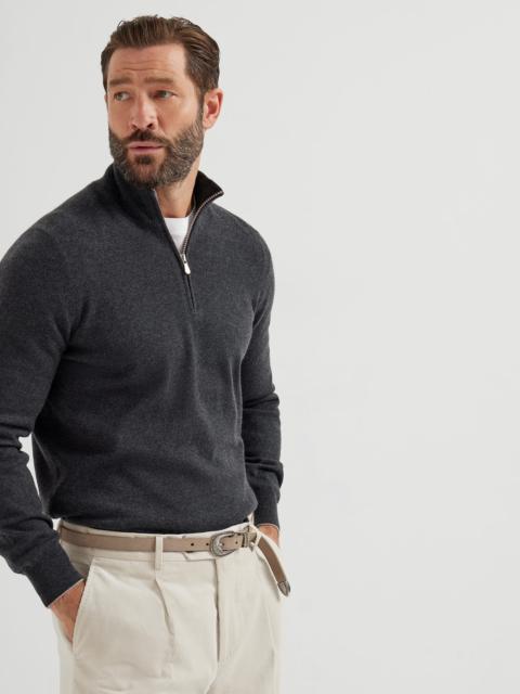 Cashmere sweater with half zip