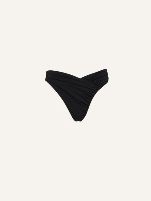Ruched asymmetric swim bottom in black