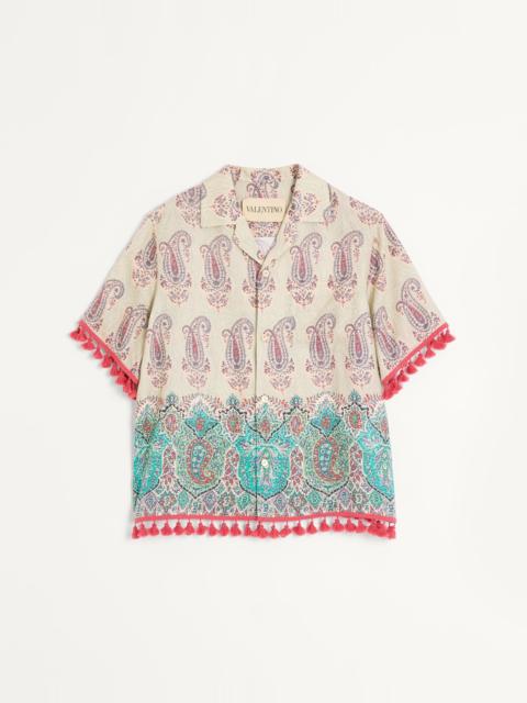 LIGHTWEIGHT LINEN BOWLING SHIRT WITH VOYAGE IMAGINAIRE PRINT
