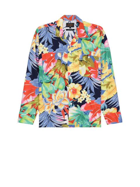 Mil Open Collar Tropical Pattern Print