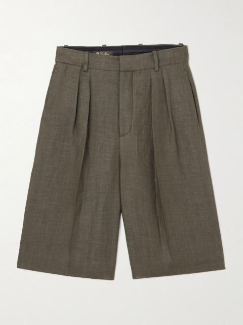 Digby pleated linen and wool-blend shorts Green