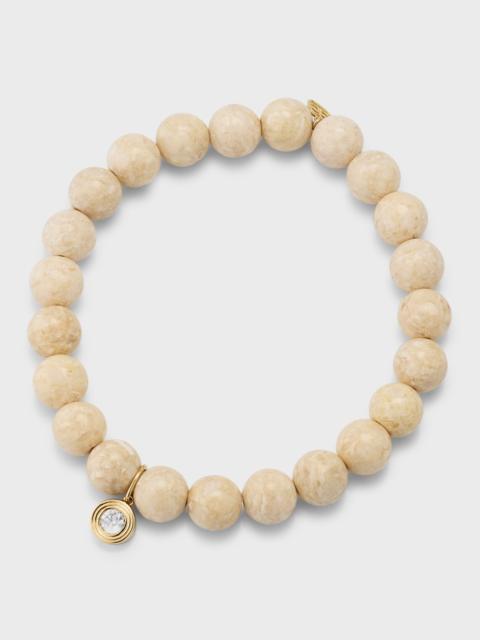 14k Cream Jasper and Fluted Brown Diamond Charm Bracelet