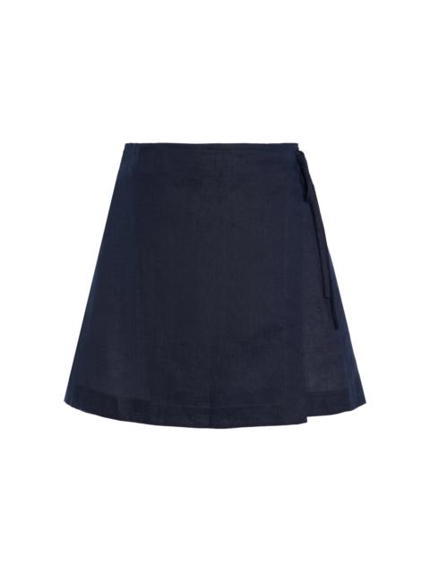Leiden Linen Wrap Mini Skirt blue