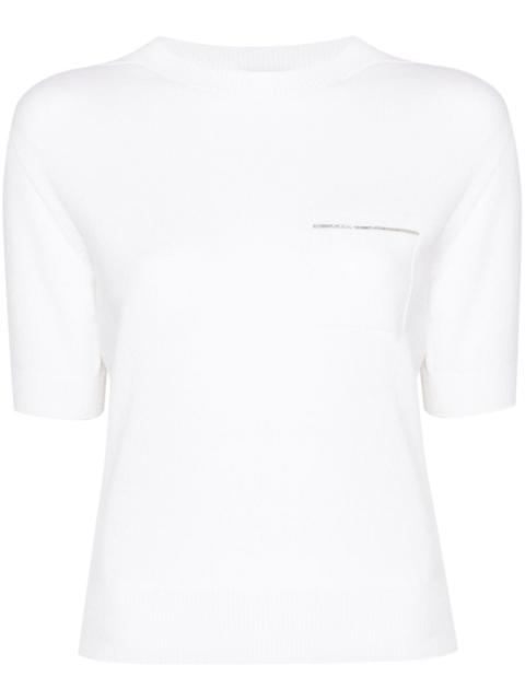 bead-embellished knitted top