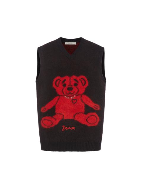 KNITTED MOHAIR VEST WITH BEAR AND HOTFIX