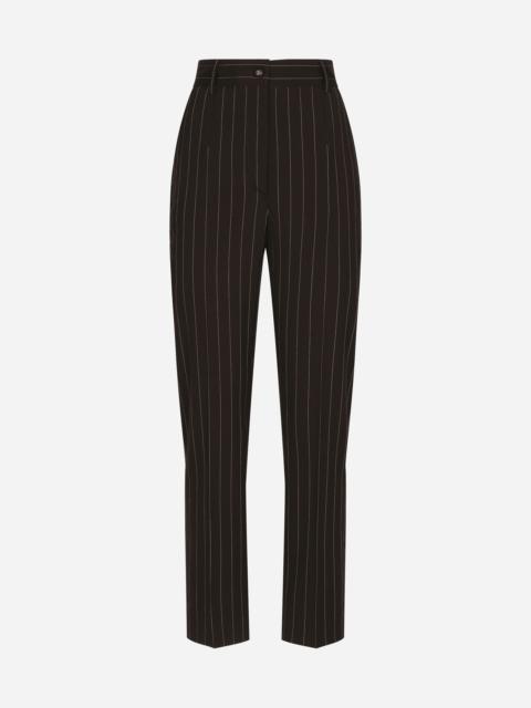 High-waisted pinstripe wool pants