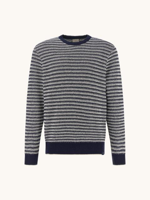CREW‑NECK SWEATER IN BOUCLÉ COTTON WITH STRIPED PATTERN