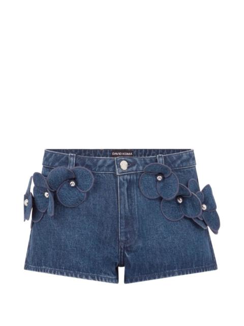 3D Flower denim mini shorts