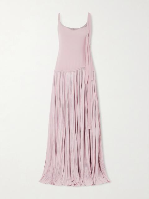 Bow-embellished Pleated Crepe Gown