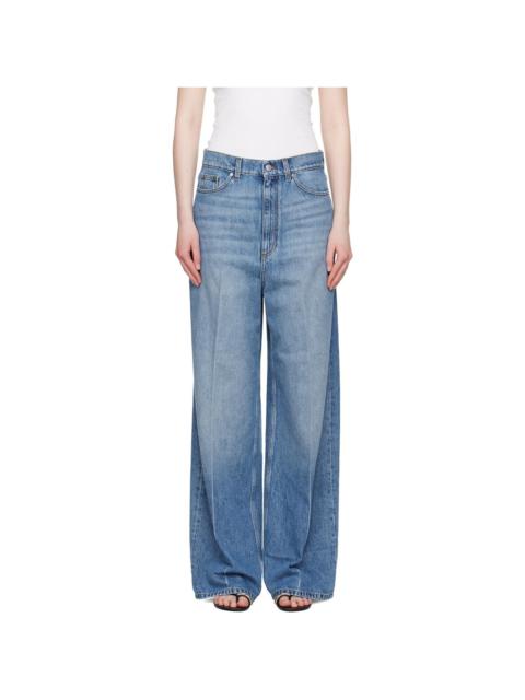 Blue Faded Wide-Leg High-Rise Jeans