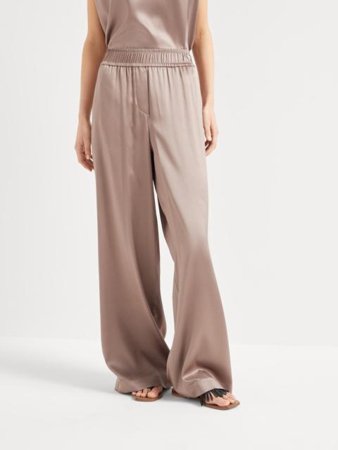 Stretch silk satin track trousers