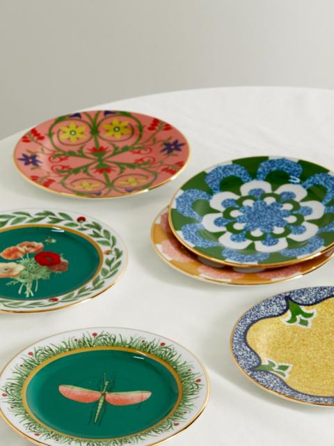 Set Of Six 20cm Gold-plated Porcelain Dessert Plates