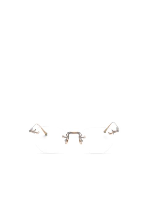 rimless oval-frame glasses