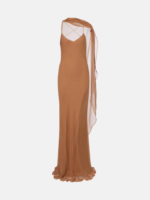 Caped silk satin gown