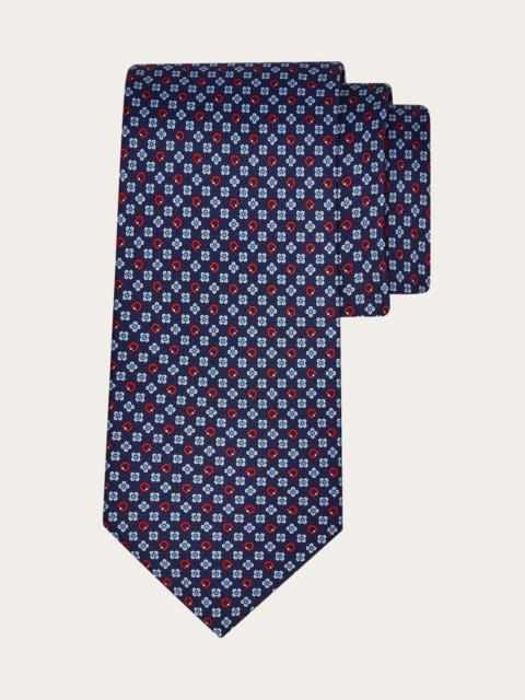 Gancini flower print silk tie