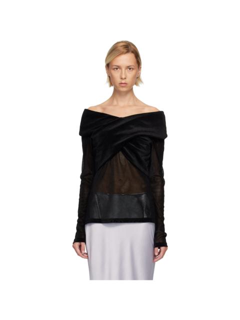 Black Velvet Mesh Off the Shoulder Top