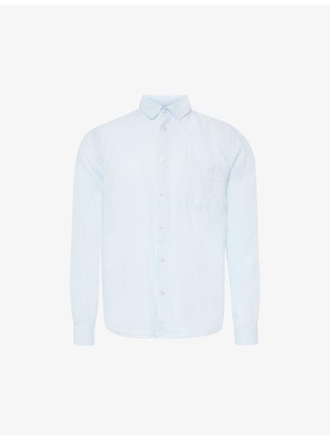 Caroubis brand-embroidered linen shirt