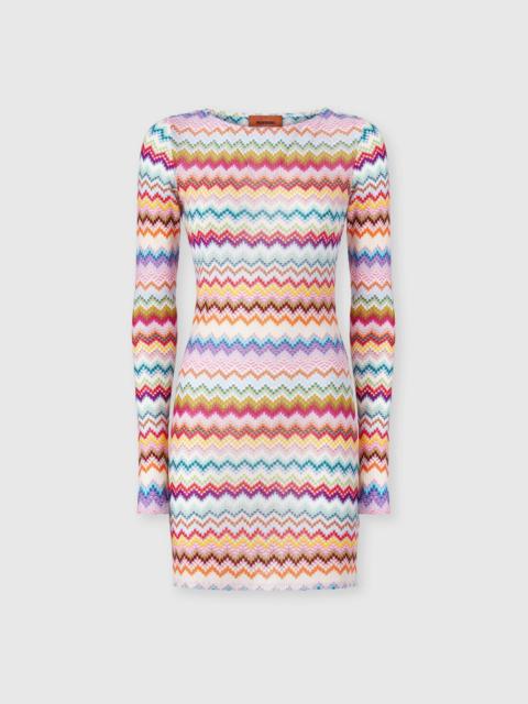 Viscose Lamé Mini Dress with Pixelated Zigzag Motif