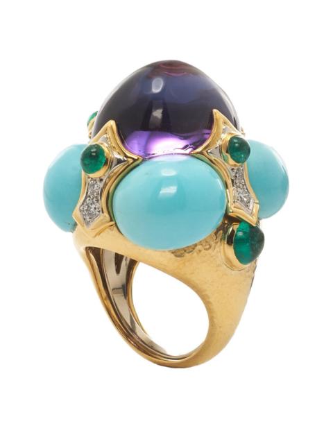 Turquoise Amethyst Emerald Crown Ring