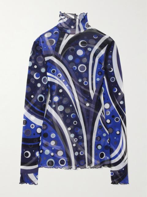 Printed Tulle Turtleneck Top