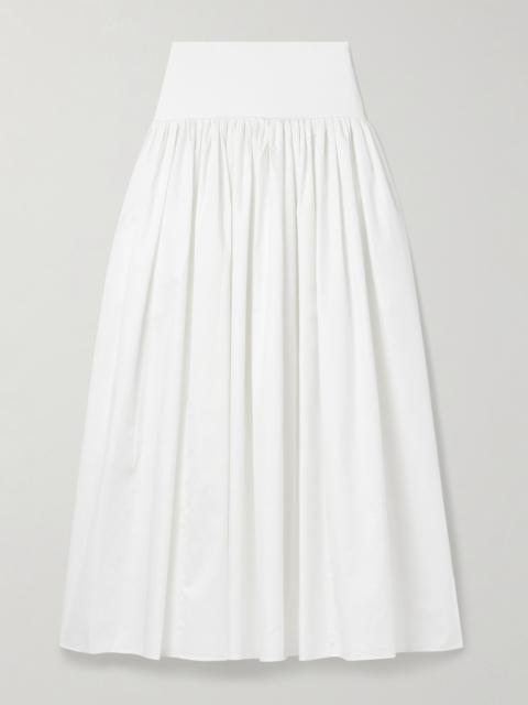 Laurence Stretch Knit-trimmed Gathered Cotton-poplin Midi Skirt