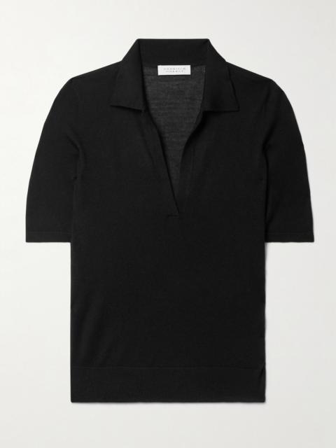 Frank cashmere and silk-blend polo shirt Black