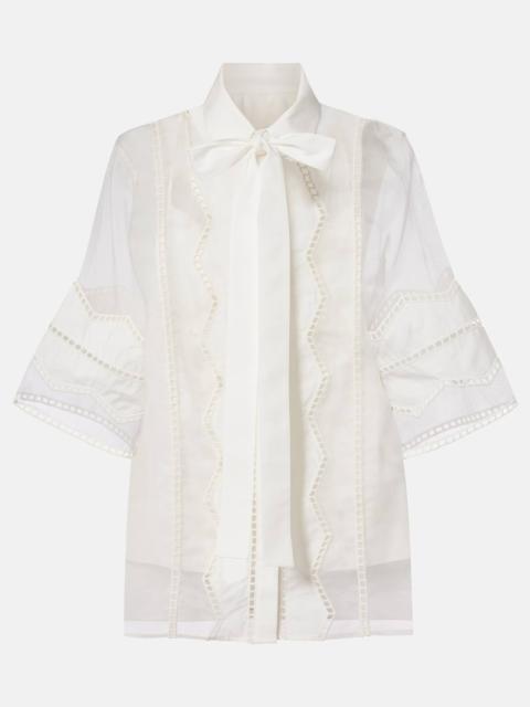 Tie-neck cotton and silk-blend blouse