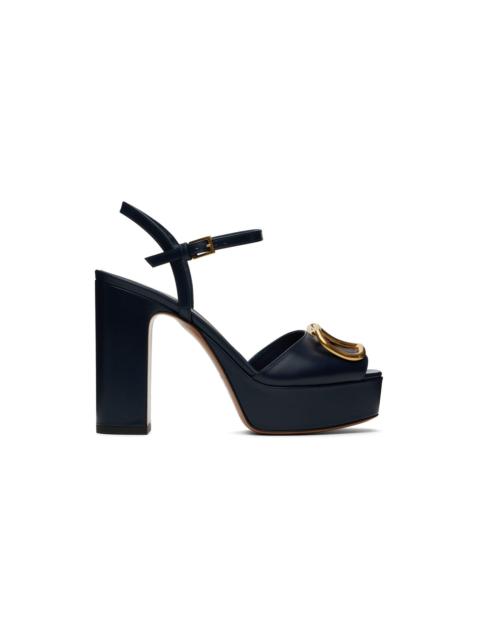 Navy VLogo Platform Heeled Sandals