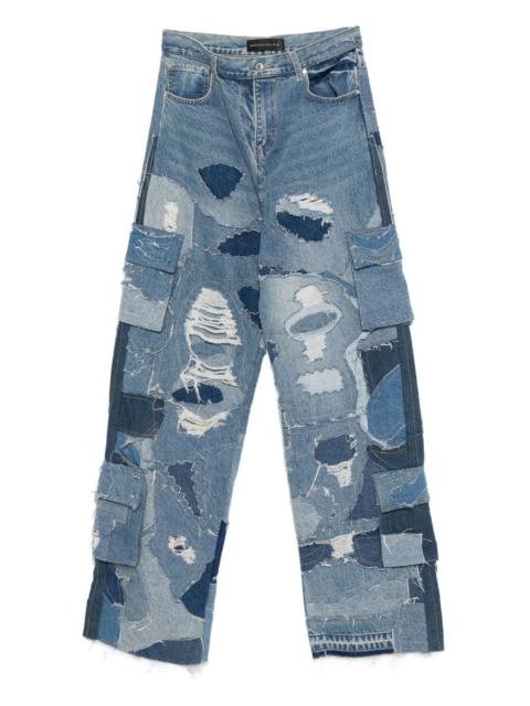 ripped patchwork cargo jeans