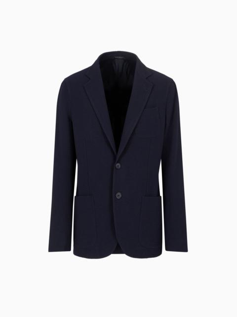 Upton line single-breasted jacket in virgin wool and cashmere seersucker