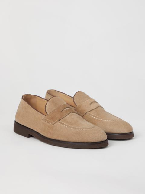Washed suede penny loafers