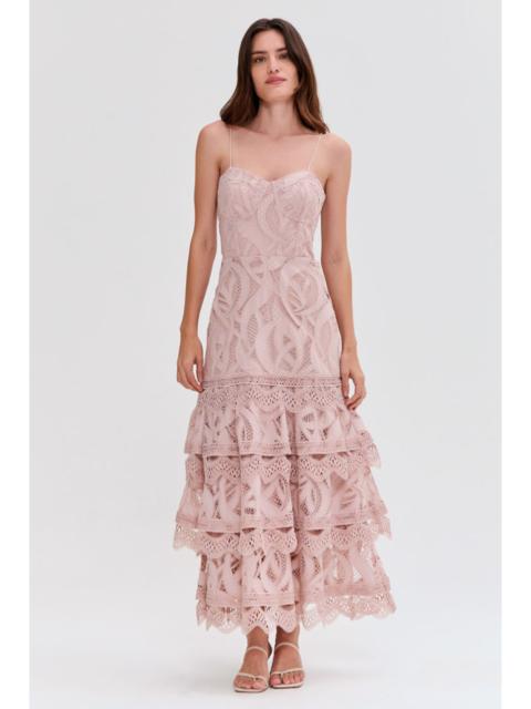 AURA LACE FLUTTER MIDI DRESS