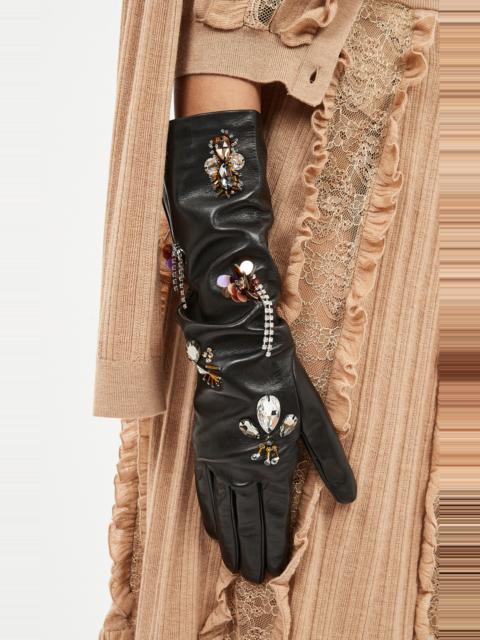 x Swarovski Laetitia Embellished Leather Gloves black
