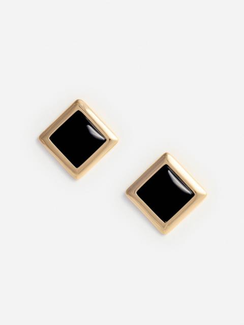 Black Enamel Gold Square Earrings