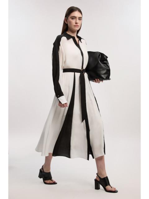 Petite Colour Block Fluid Tencel Woven Maxi Shirt Dress