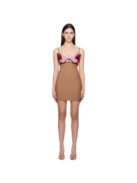 Tan & Pink Celina Floral Petal Minidress