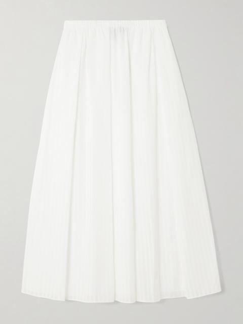 Pleated Striped Cotton-poplin Midi Skirt