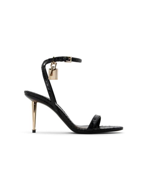 Black Python Pointy Padlock Naked Heeled Sandals