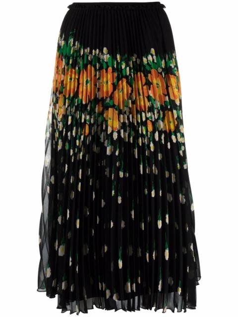 floral-print pleated midi skirt