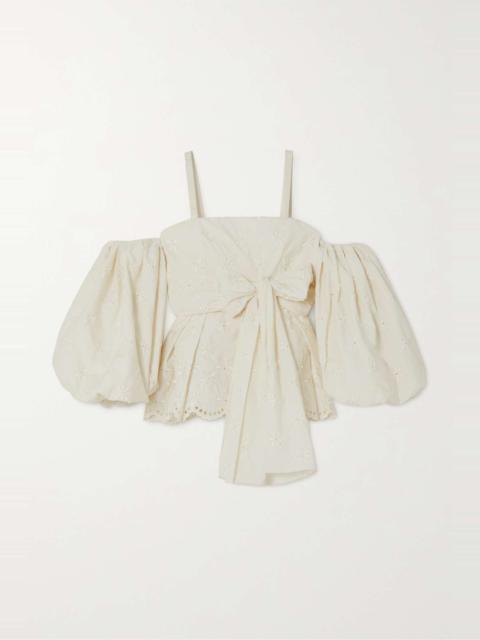 Maryam convertible bow-detailed broderie anglaise poplin blouse