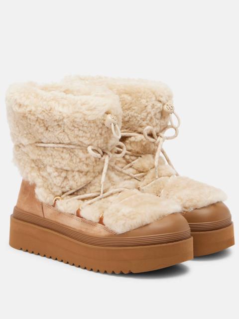Mellow shearling and suede lace-up boots