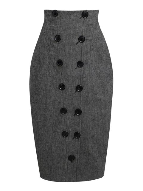 Buttoned Stretch-Wool Midi Pencil Skirt grey