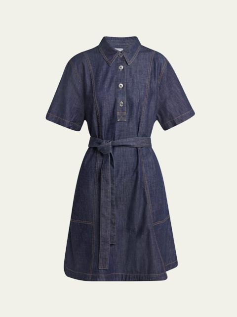Short-Sleeve Belted Denim Shirtdress