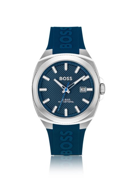 SILICONE-LOGO-STRAP WATCH WITH BLUE GUILLOCHÉ DIAL