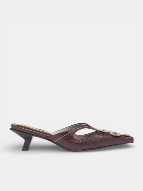 Chestnut Croc-Embossed Heeled Mules