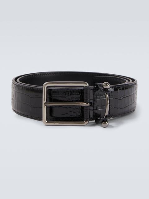 Croc-effect leather belt