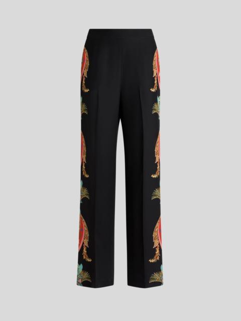 STRAIGHT-LEG SILK TROUSERS WITH LEAFY PAISLEY MOTIF