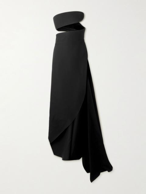 Spiral strapless bustier silk and wool-blend gown Black